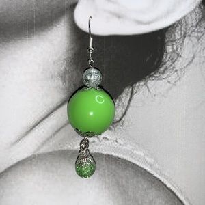 New Hand Crafted By Bubble Gum Ball Drop Lime Green Dangle Earrings